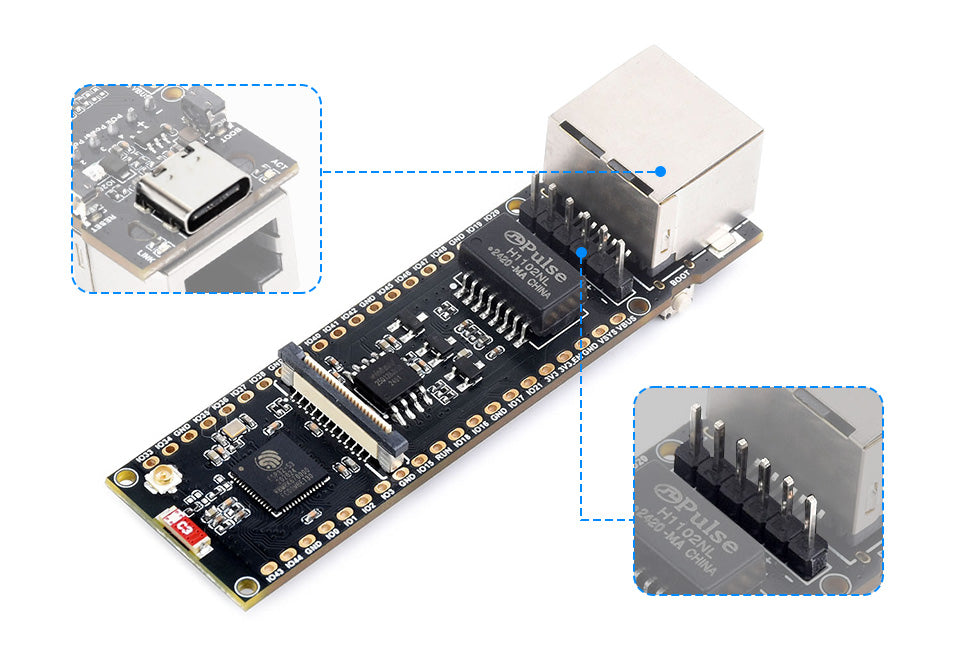 ESP32-S3 ETH Development Board, 10/100Mbps RJ45 Ethernet Port, Wi-Fi & Bluetooth Support, 240MHz Dual Core Processor, ESP32 Eth