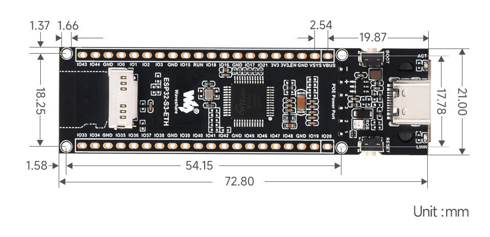 ESP32-S3 ETH Development Board, 10/100Mbps RJ45 Ethernet Port, Wi-Fi & Bluetooth Support, 240MHz Dual Core Processor, ESP32 Eth
