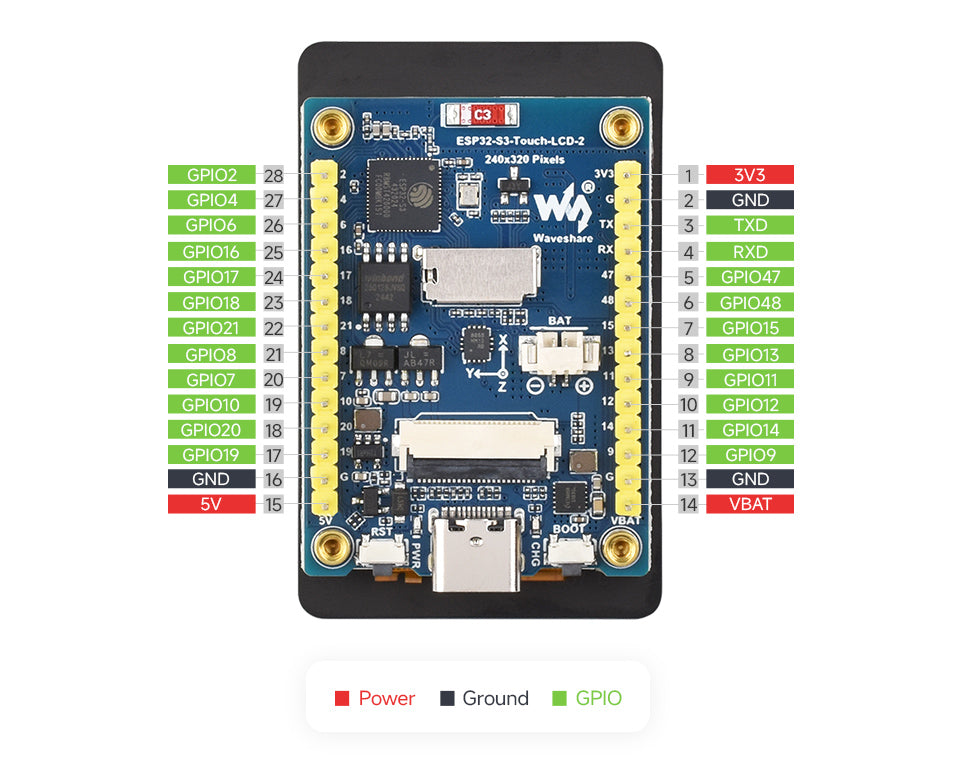 Waveshare ESP32-S3 2inch Capacitive Touch Display Development Board, 240×320 Pixels, IPS Panel, 32-bit LX7, ESP32 With Display
