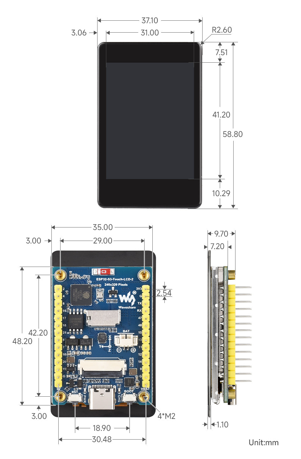 Waveshare ESP32-S3 2inch Capacitive Touch Display Development Board, 240×320 Pixels, IPS Panel, 32-bit LX7, ESP32 With Display