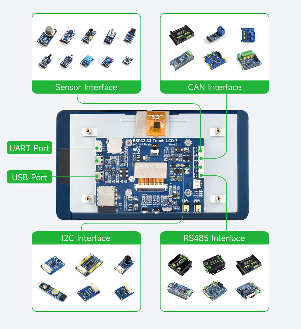 ESP32-S3 7inch Capacitive Touch Display Development Board, ESP32 With Display, 800×480, 5-point Touch