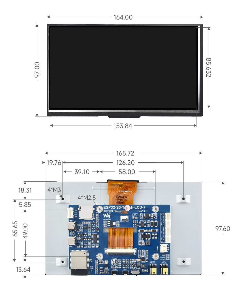 ESP32-S3 7inch Capacitive Touch Display Development Board, ESP32 With Display, 800×480, 5-point Touch