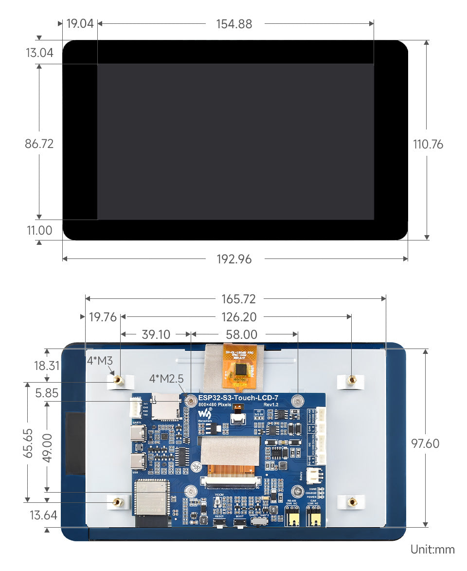 ESP32-S3 7inch Capacitive Touch Display Development Board, ESP32 With Display, 800×480, 5-point Touch