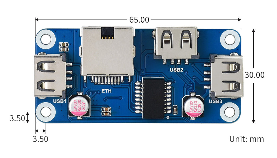 Raspberry Pi Zero 2 W Ethernet / USB HUB HAT (B) for Raspberry Pi Series 1 x RJ45 3 x USB 2.0 Interface for Raspberry Pi Zero