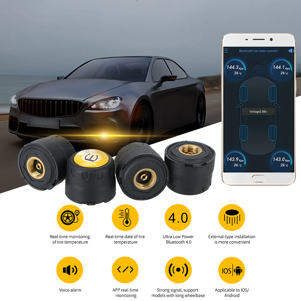 Bluetooth 4.0 5.0 Car Tire Pressure Sensor APP Display Android iOS BLE TPMS Universal External Alarm Tire Pressure Sensors