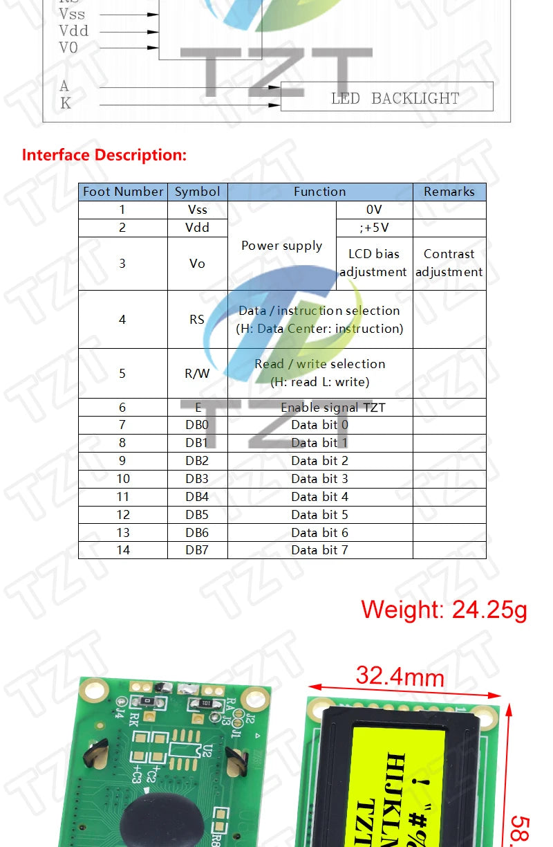 TZT LCD1602 LCD 1602 2004 12864 LCD Display Module Blue Green Screen 16x2 20X4 Character  HD44780 Controller