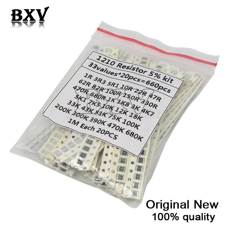 1210 SMD Resistor Kit Assorted Kit 1ohm-1M Ohm 5% 33ValuesX 20PCS=660PCS DIY Kit