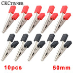 10pcs Test Metal Alligator Clip Plastic Handle Cable Lead Test Charging Clamp Metal Crocodile Clamp Length 50mm 35mm
