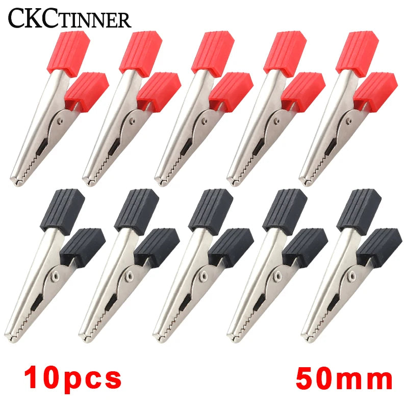 10pcs Test Metal Alligator Clip Plastic Handle Cable Lead Test Charging Clamp Metal Crocodile Clamp Length 50mm 35mm