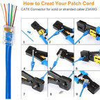 RJ45 Connectors Cat6 RJ45 Pass Through Connector, Cat6/Cat5e Connectors, Ethernet Cable Crimp Connectors Network Plug Set