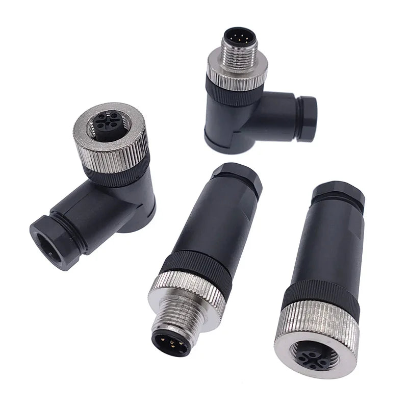1Pc M12 Sensor Connector Waterproof Straight Angle Male Female Screw Threaded Plug Coupling 3 4 5 8 Pin