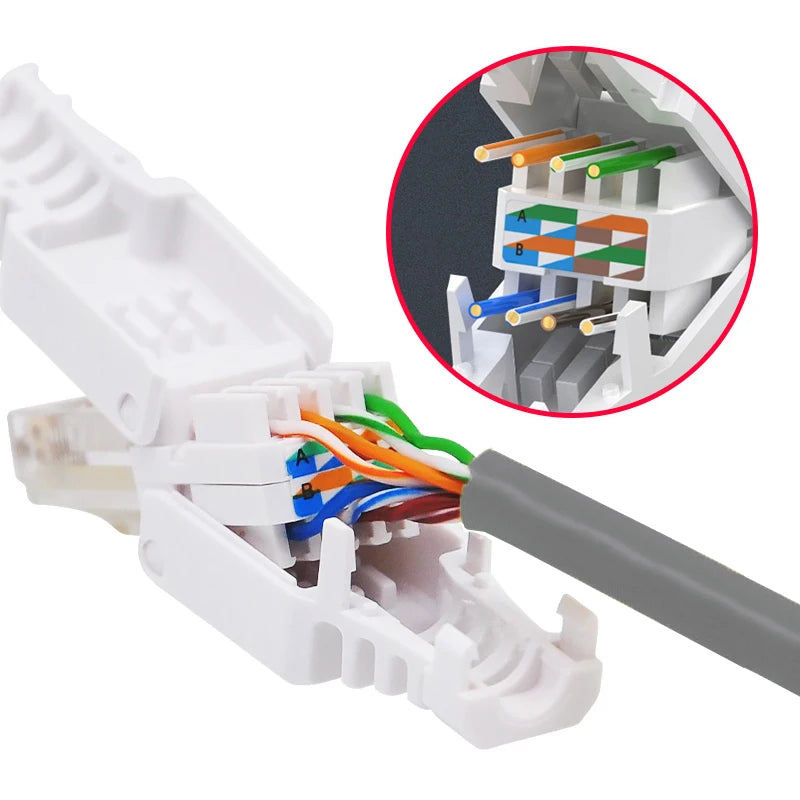 RJ45 UTP Unshield Field Connector Termination Field Plug Toolless Modular Plug for 6A/6/5e 23/24 AWG Network LAN Cables