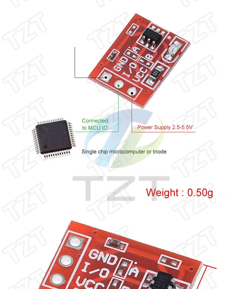 TZT TTP223 12V 1-Channel Touch Relay Module Capacitive Touch Key Switch Sensor Self-Locking/No-Locking HTTM Touch Button