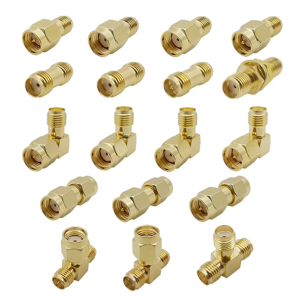 18Pcs/Box SMA Connector Kit Gold-plated Brass SMA & RP-SMA Male Female Straight Right Angle RF Coaxial Adapter Coaxial Adapter