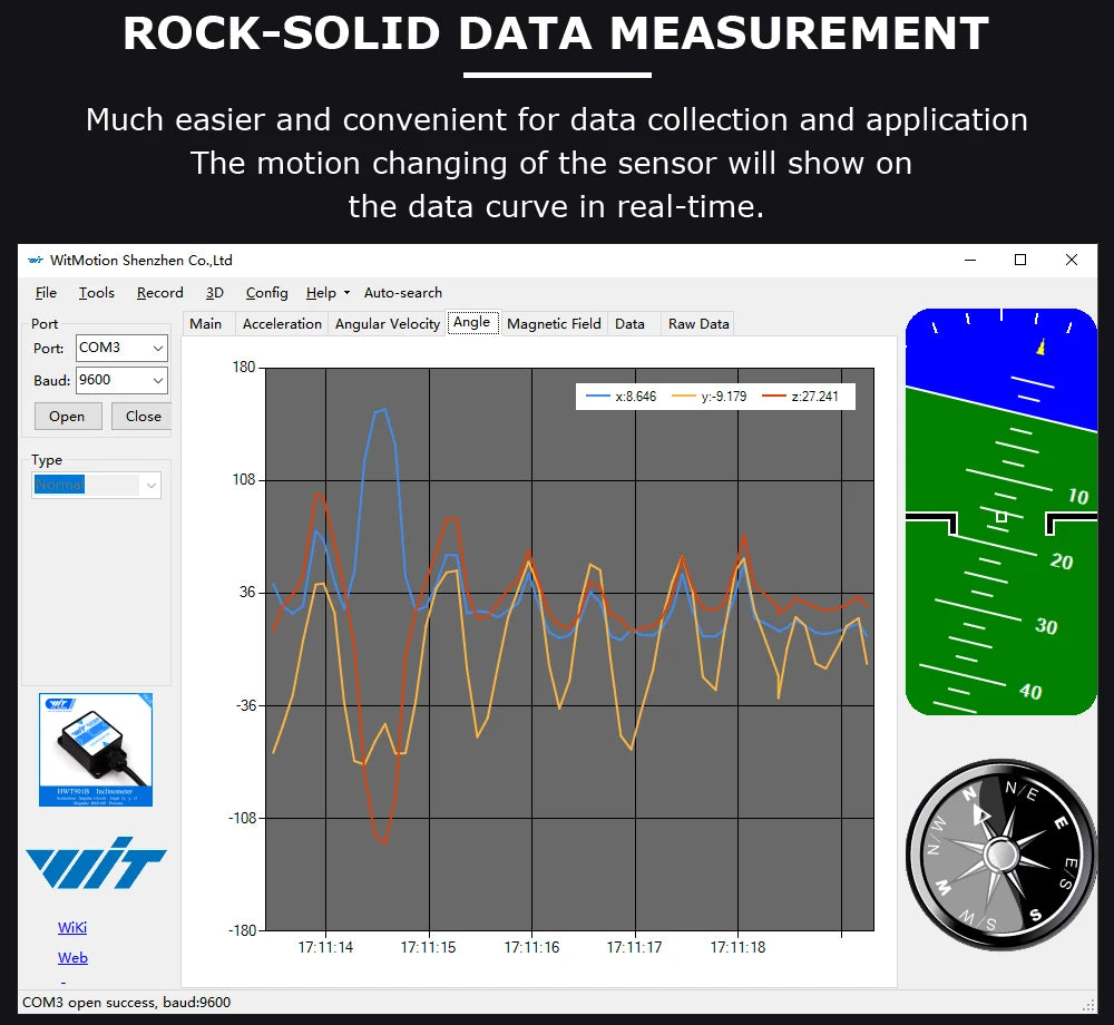 High-Precision Inclinometer HWT605 Accelerometer+Angle+Gyro, MPU9250 IMU, Temperature Compensation, Tilt Angle