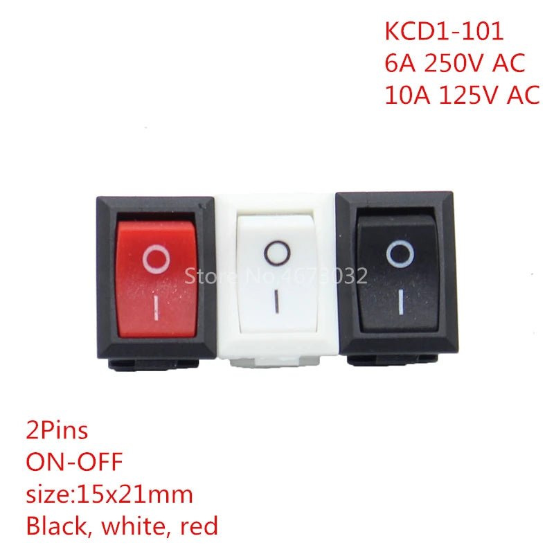 10PCS Push Button Switch 15x21mm SPST 2Pin KCD11 KCD1 Snap-in On/Off Boat Rocker Switch 15MM*21MM Black Red and White