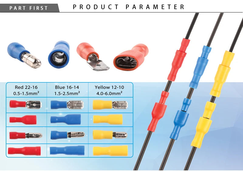 240PCS/Boxed Mixed pack Assorted Insulated Bullet/spade Butt Crimp Terminals Set  Electrical Wire Connector Blue Yellow Red