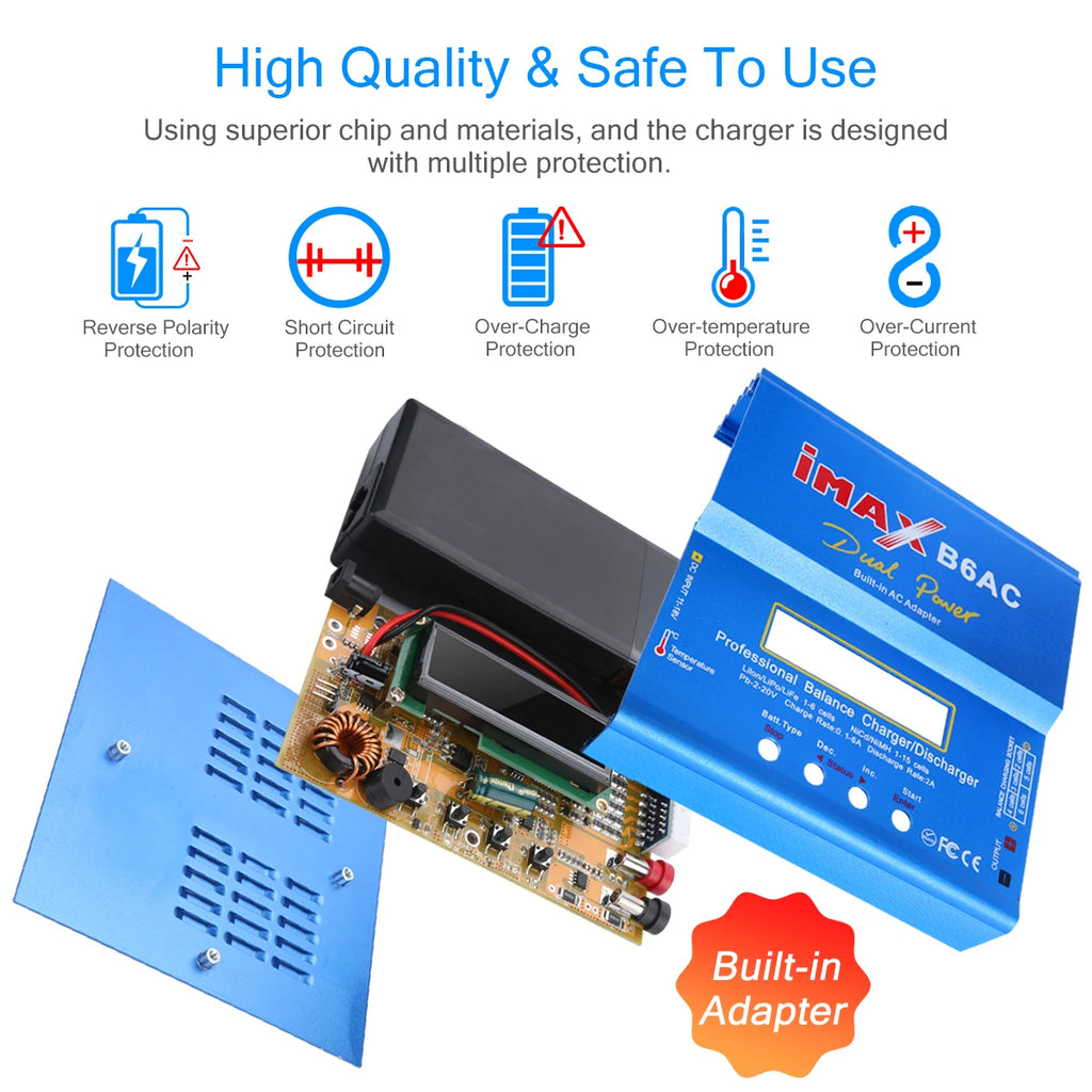 IMAX B6AC 80W RC Charger B6 AC 6A Balance Charger with Digital LCD Screen Li-ion LiFe Nimh Nicd PB Lipo Battery Discharger