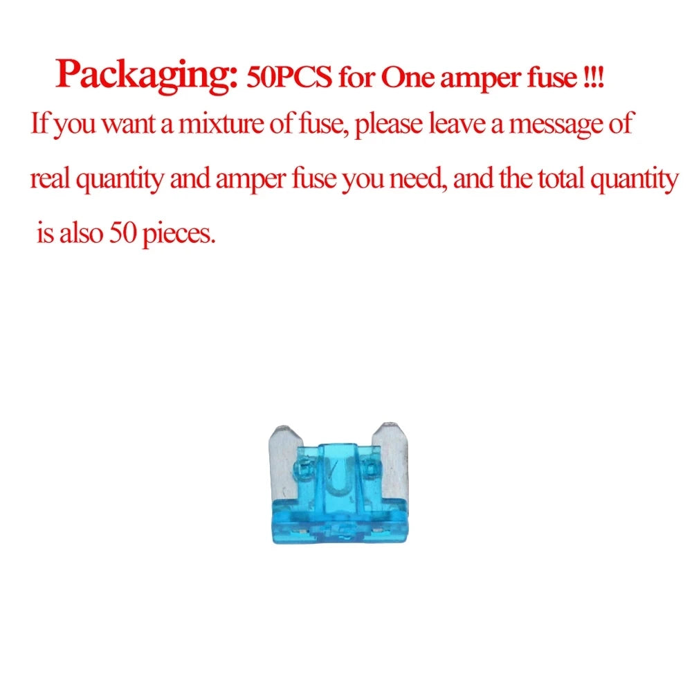 50PCS/Box Mini Car Fuses with Box Clip Assortment 2A 3A 5A 7.5A 10A 15A 20A 25A 30A 35A Auto Micro Blade Type Fuse Set Truck