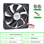 ACP12025 12cm 120mm Fan 120x120x25mm DC5V 12V 24V 2Pin Cooling Fan Suitable for Chassis Power Inverter
