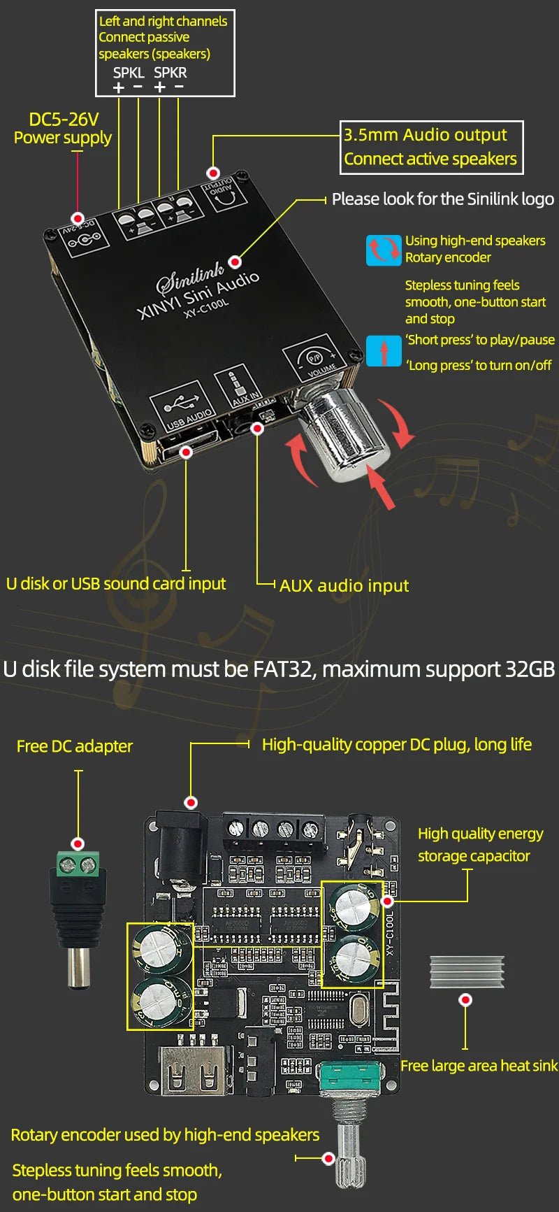 Bluetooth 5.0 Mini Cool Audio Digital Power Amplifier Board 20W*2 50W*2 100W*2 Stereo Wireless AMP Amplificador Module AUX Input