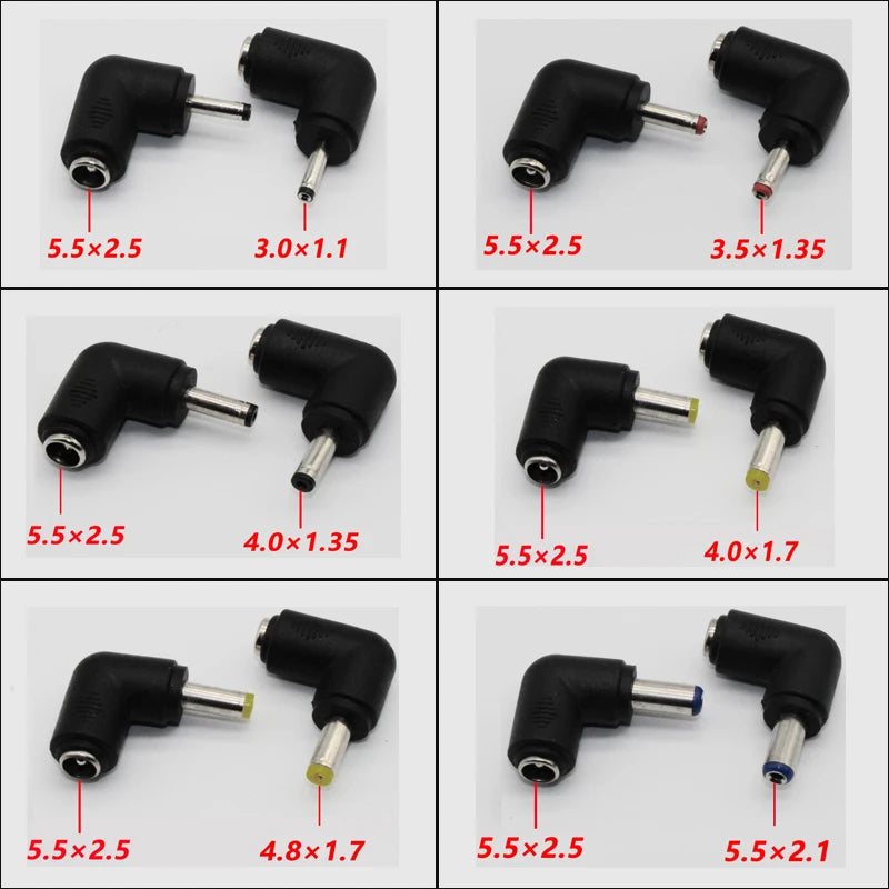 1pcs DC Connector 5.5 x 2.5MM Female Power Adapter to 3.0×1.1，3.5×1.35，4.0×1.35，4.0×1.7，4.8×1.7，5.5×2.1MM Male 90 Degree .
