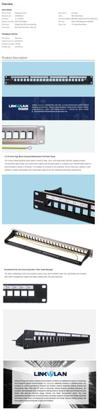 19 inch 24-Port Cat6 Modular Patch Panel Incl. 24pcs RJ45 Tool-less Keystone Jacks