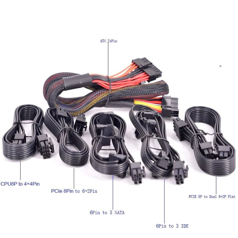 For EVGA SuperNOVA 1000 PS 850 1050 GS 24Pin 4+4pin 8Pin EPS 12V CPU SATA Molex Cable 6+2pin PCIe VGA Cables