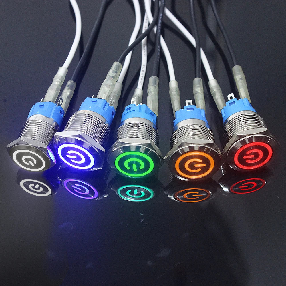 19mm Waterproof Momentary Latching Metal Doorbell Bell Horn Push Button Switch LED Ring Mark Fixation 5V 12V 24V 220 Lock Reset