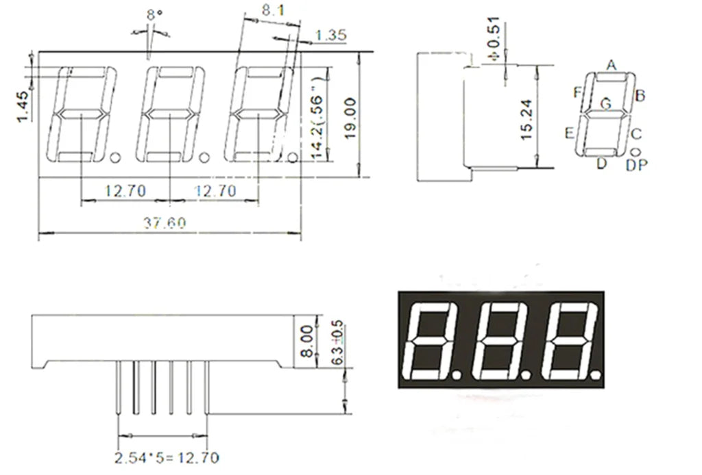 0.56inch LED display 7 Segment 1 Bit/2 Bit/3 Bit/4 Bit Digit Tube Red Common Cathode / Anode Digital 0.56 inch led 7segment