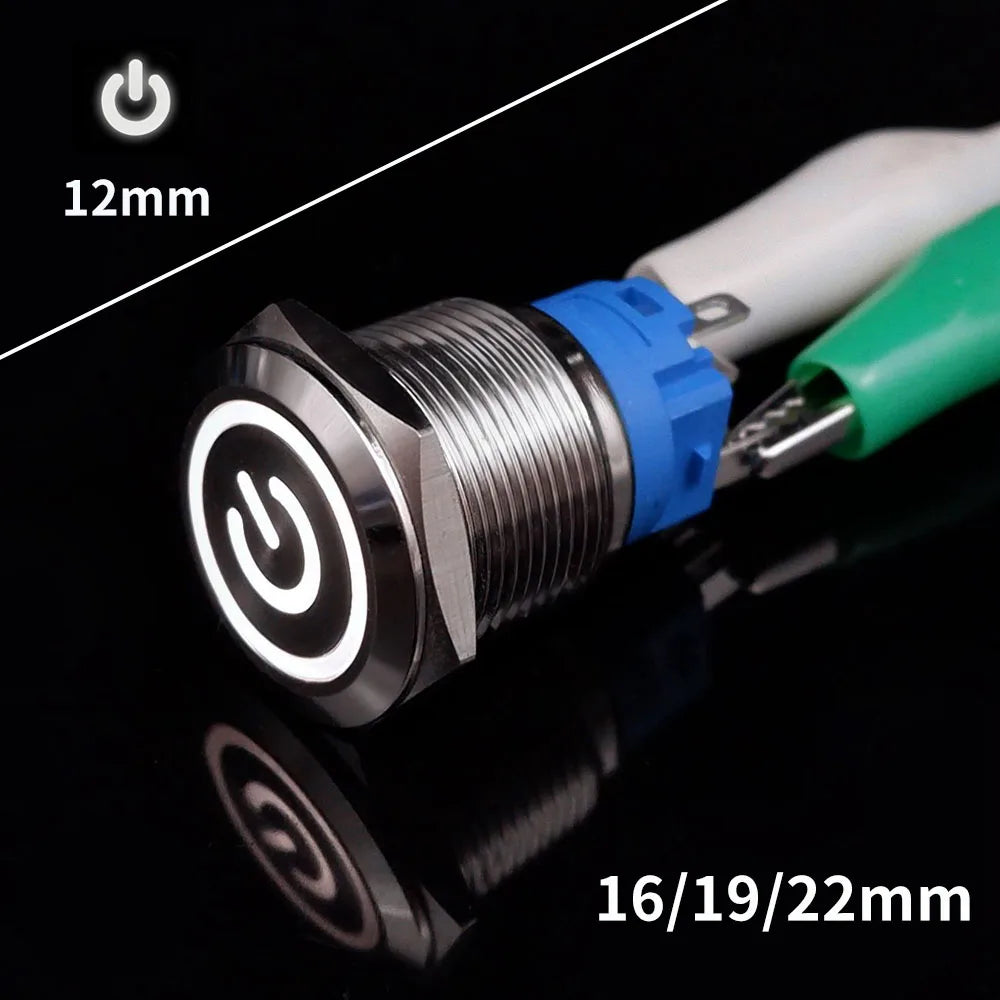 On Off PC Power Metal Waterproof Push Button Switch 12v for Car Ignition Switches Momentary/Latching NC 5V 220V 12 16 19 22 mm