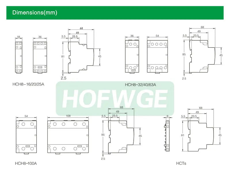 HCH8s-63 Household AC Contactor 2P 40A 63A 2NO 2NC  1NO1NC DC24V AC110V AC220V Automatic  Contactor Din Rail Type 50Hz 60Hz