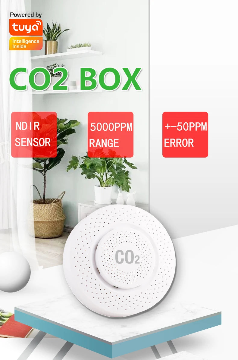 Tuya CO2 Carbon Dioxide Sensor CO2 Detector NDIR High-Precision Measurement Exceeds Standard Alarm Smart Home Linkage Tuya Senso