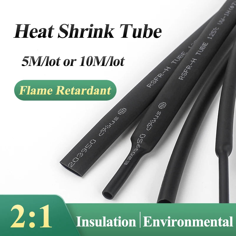 10 METER/LOT BLACK 1/2/3/4/5/6/8/10/10/12/14/16/18/20mm Heat Shrink Tubing Flame Retardant Tube Kit Insulation Tubing Wire Cable
