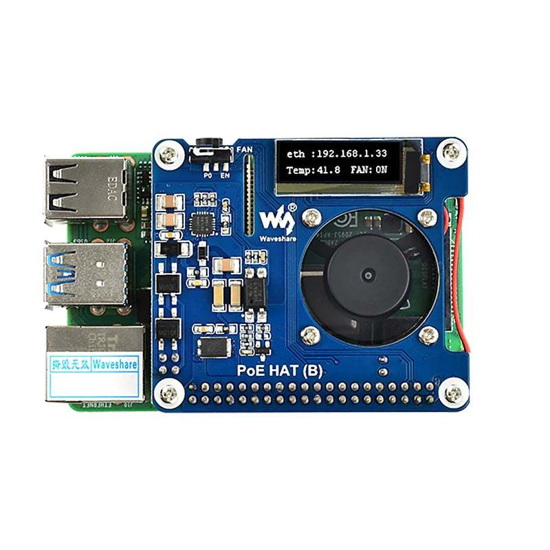 Raspberry Pi PoE HAT 802.3af Power Over Ethernet GPIO Expansion Board with Cooling Fan Optional CPU OLED for Pi 3B+ 4B