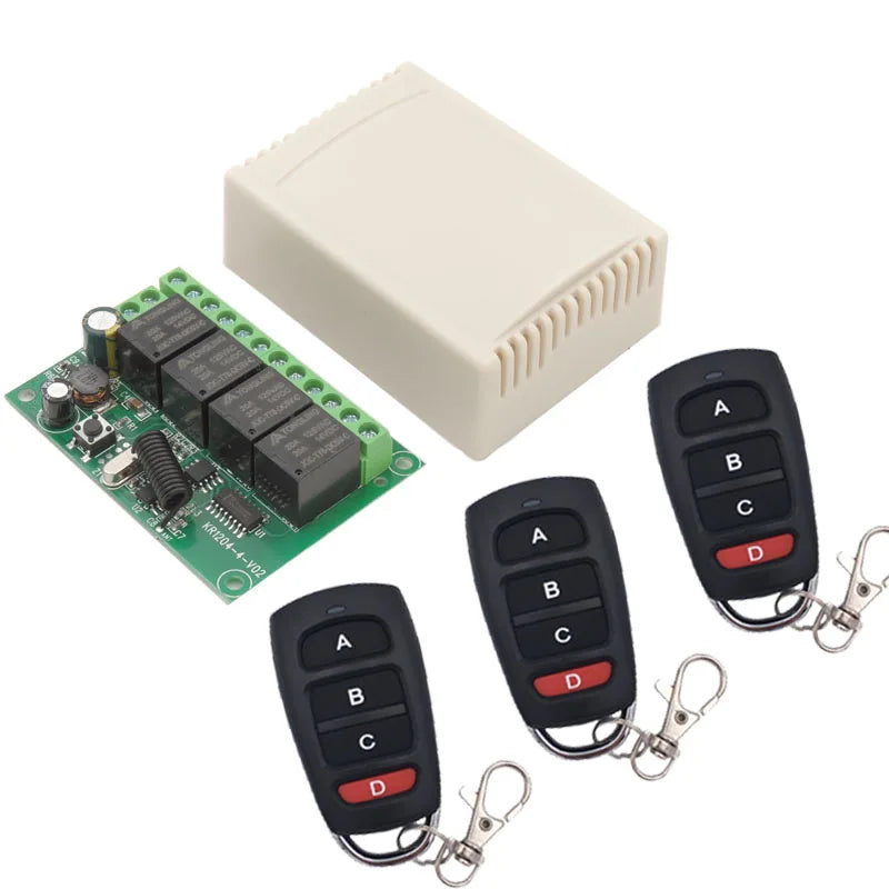 Wireless Remote Control DC 6V 12V 24V 30V 4CH RF Relay Receiver and 433MHZ Transmitter for Garage/Light/Motor/Home Appliance