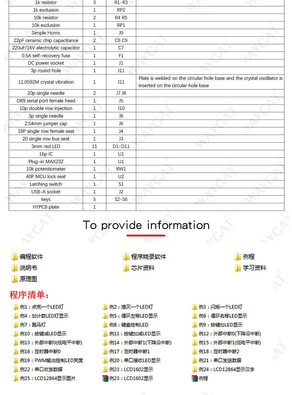 WAVGAT DIY learning board kit suit the parts 51/AVR microcontroller development board learning board STC89C52