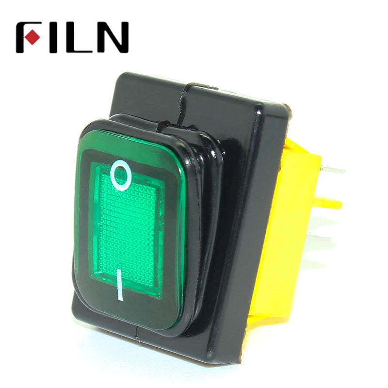 FILN KCD4 T85 220V 30A heavy duty red blue green IP68 waterproof led toggle switch 4pins on off marine freeze rocker switch