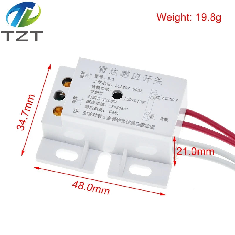New 220V AC 50Hz Auto Infrared Sensor Switch PIR Microwave Radar Body Motion Sensor Module Adjustable For Time Distance Range