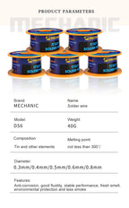 2Pcs/lot MECHANIC No-Clean Solder Wire 0.3/0.4/0.5/0.6/0.8mm Rosin Core Soldering Tin Wire for Phone Motherboard Welding Tools
