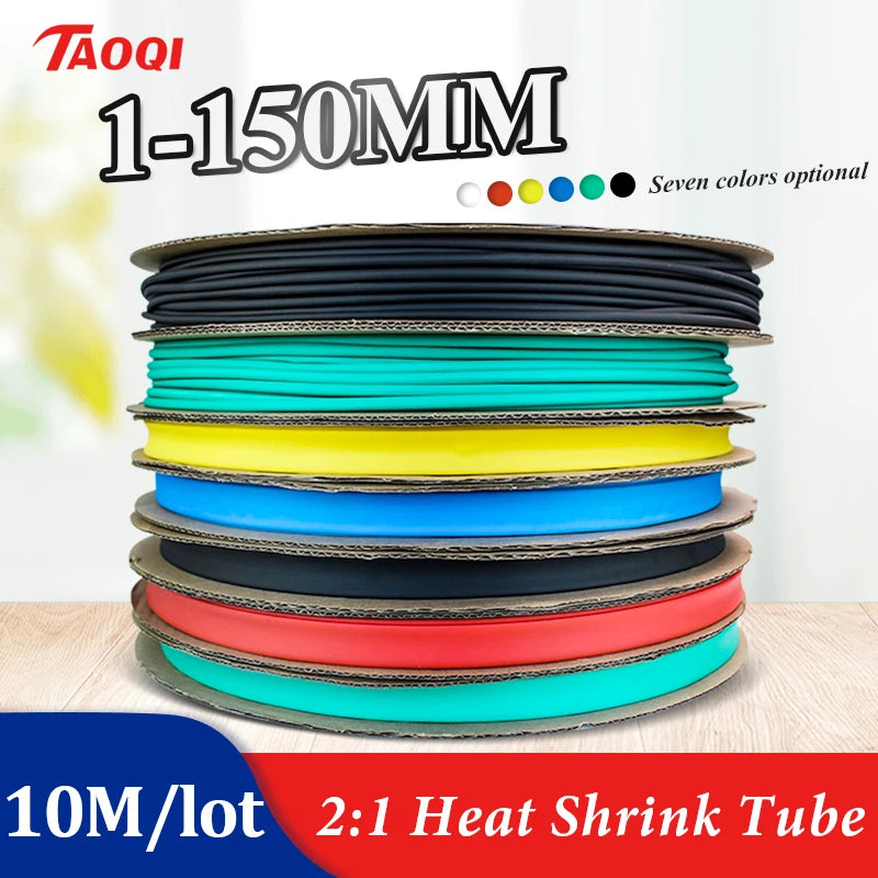 10 METER/LOT BLACK 1/2/3/4/5/6/8/10/10/12/14/16/18/20mm Heat Shrink Wrapping Tube Kit Insulation Tubing Thermoresistant Tube