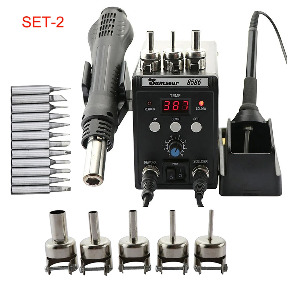 2 in 1 Soldering Station 8586  Digital Display SMD Rework Hot Air Gun Solder Iron 220V ESD Welding Desoldering Repair Tools