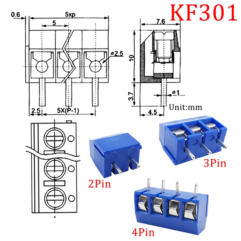 10Pcs KF128 2Pin 3Pin Screw Type PCB Terminal Block Wire Connector 2.54mm/3.5/3.96/5.0/5.08/7.5mm Straight Pin Splice Terminals
