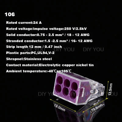 25/50/100PC DIY YOU 102/103D/104D/104/106/108 Universal Compact Wire Wiring Connector Conductor Terminal Block With Lever