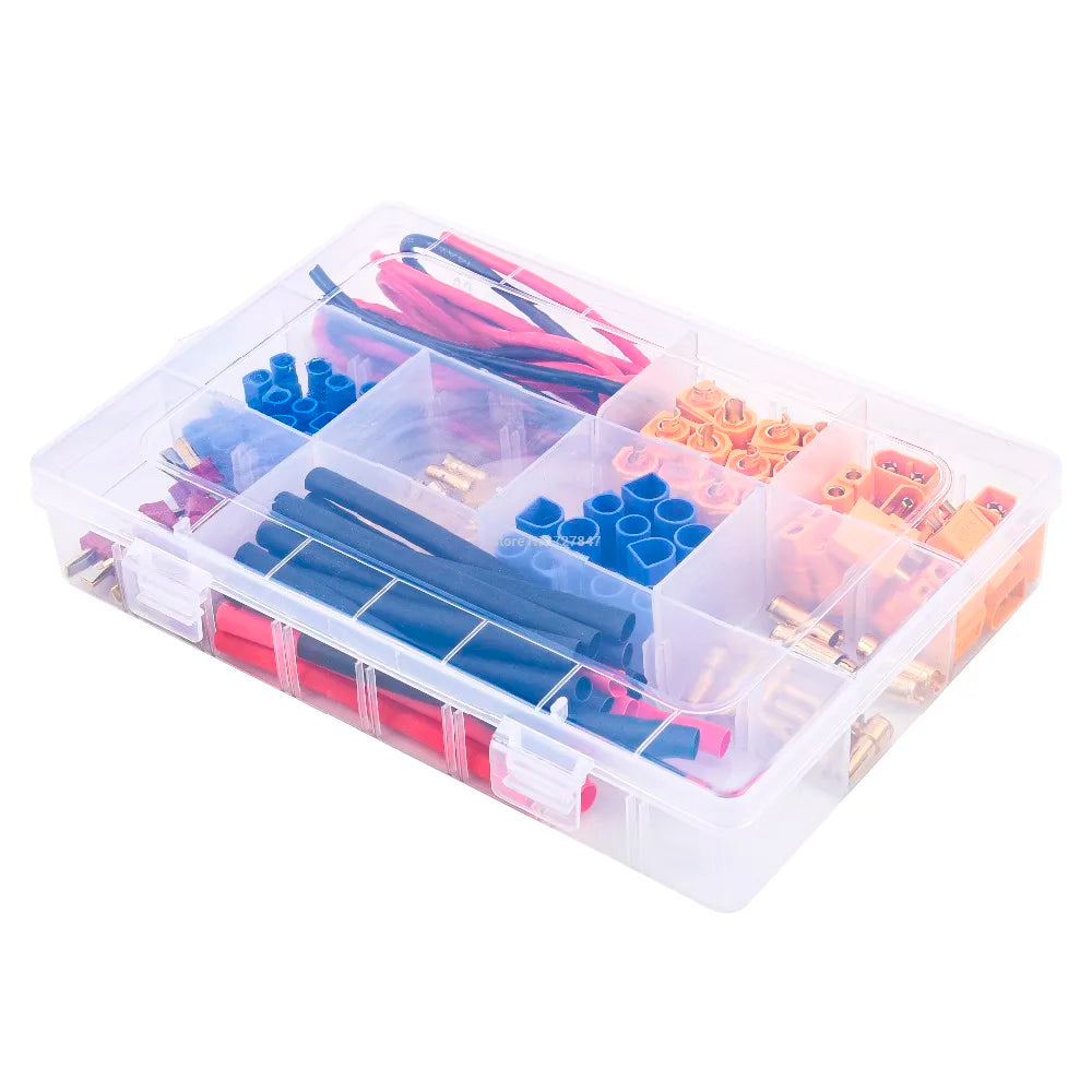76pcs T-Plug / XT60 / XT90 / EC3 /EC5 Male &Female Plug Adapter Connectors Silicone Wire and Shrink Tubing Kit for RC Car /Frame