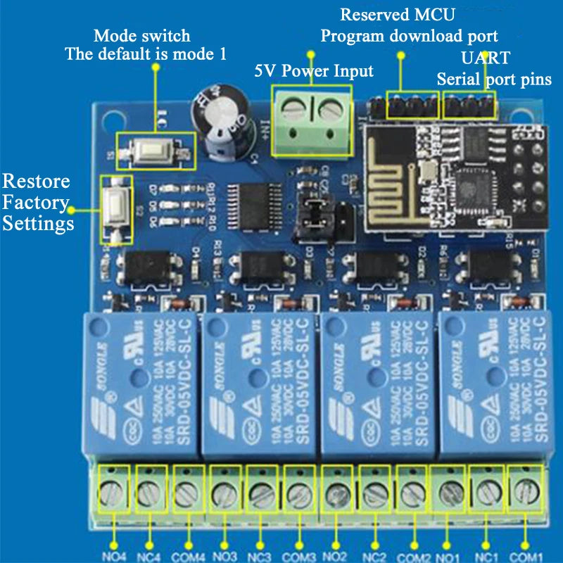 ESP8266 ESP-01 WiFi Relay 1 2 4 Way Channel 5V 12V Things Smart Home Remote Control Switch ESP01 Wireless Module Phone APP