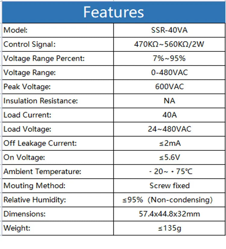 CG SSR-40VA  24-480VAC 40A Single Phase Solid State Relay Resistance Voltage Regulator with Heat Sink and Potentiometer A Knob