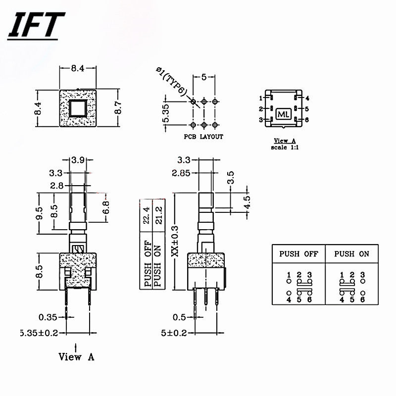 10pcs Free shopping 8.5*8.5 mm 6 Pin Mini Self-locking/Momentary Push Button Switch DIP DPDT Multimeter switch