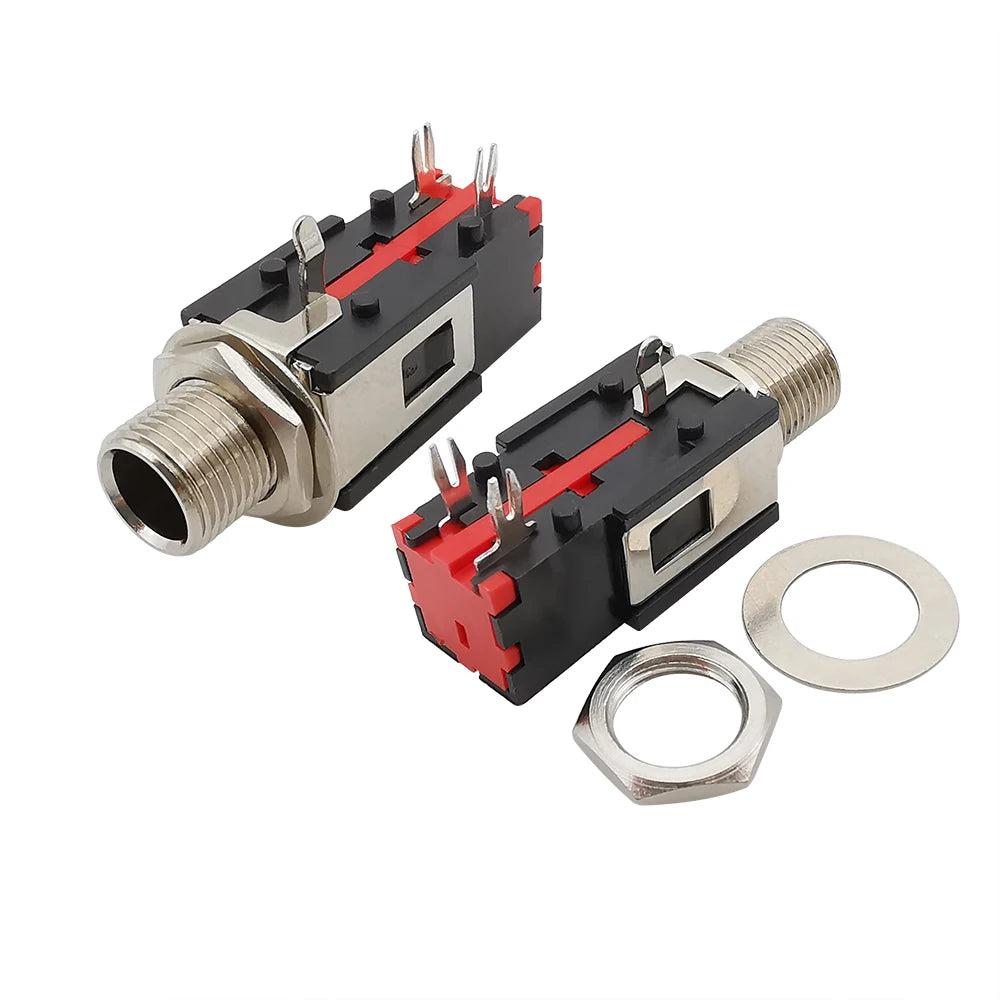 2Pcs 1/4Inch 6.35mm Connector 6.3mm 3 Pin Audio Stereo/Mono Phone Female Jack Headphone Socket Thread Lock Panel Mount Connector