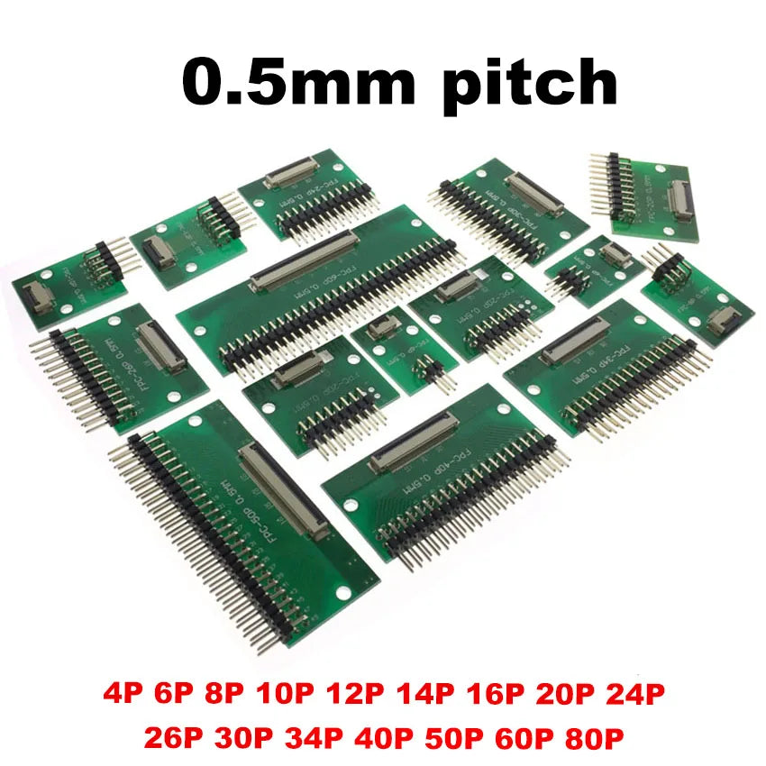 1pcs 4P-- 50P 0.5mm Pitch Connector SMT Adapter to 2.54mm 1.00 Inch Hole FPC FFC Cable Welded Board + Double Row Straight Pin